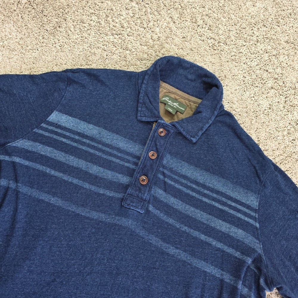 Eddie Bauer Polo Shirt Mens TL Blue Striped Outdoor Casual Lightweight Adult *